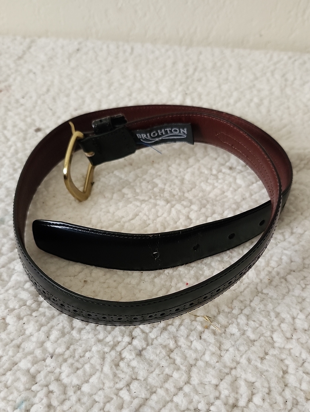 Brighton Men's Genuine Black Leather Belt with Burgundy Underside Designer Belt